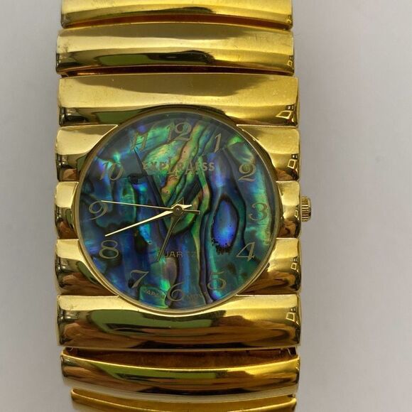 ExpLrAess Women's Stainless Steel Case Bracelet Band Gold-Toned Analog Watch - Picture 2 of 8